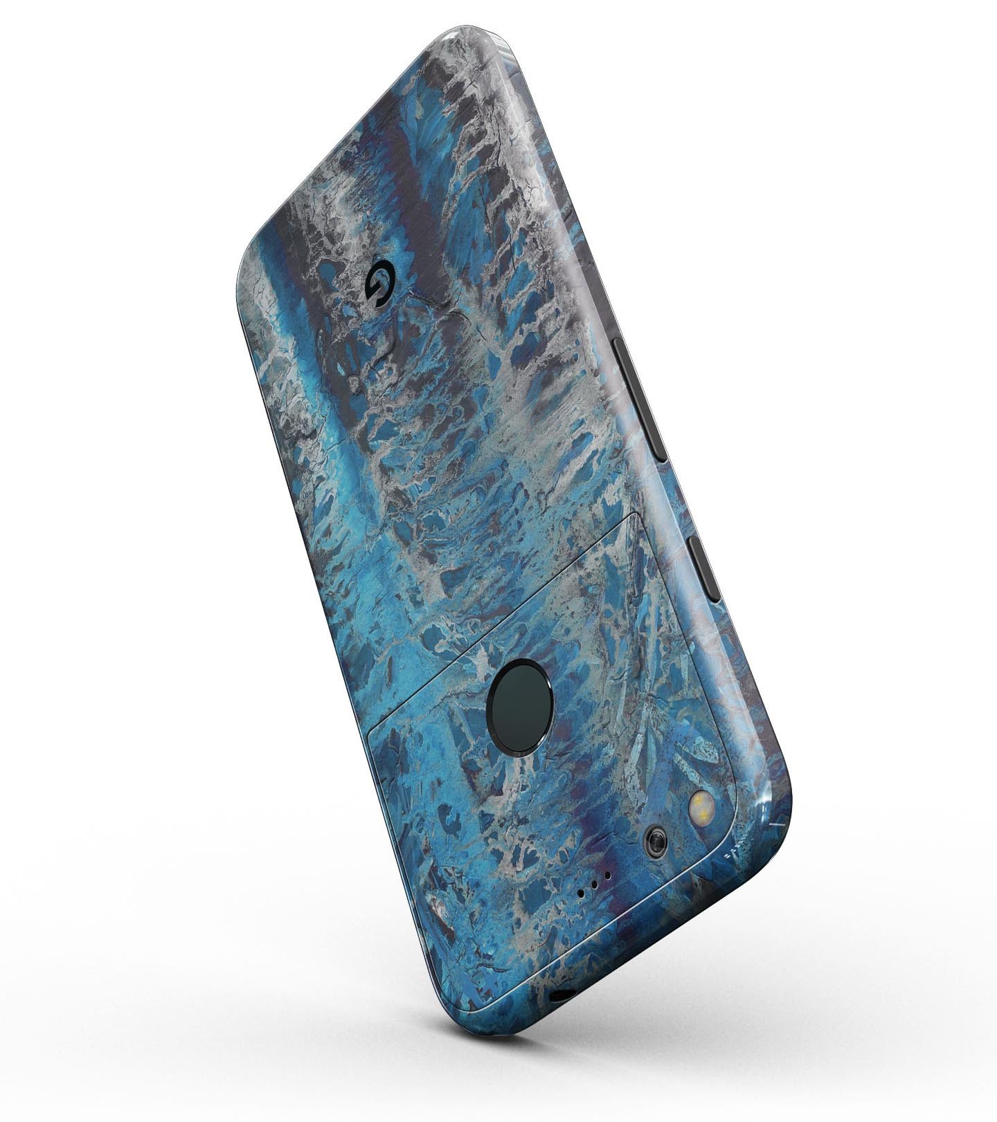 Abstract Wet Paint Blues v8 Full-Body Skin Kit for Google 5" Pixel, showcasing its sleek design and finish options.